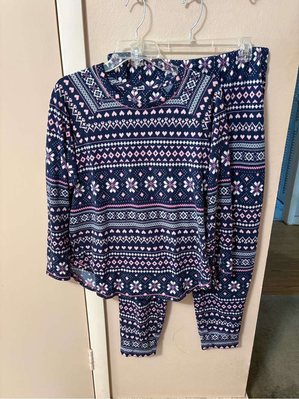 Cuddl Duds winter Pajama Set Sz XL heart snowflake Blue